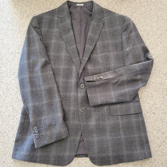 Joseph Abboud Heritage Marzotto Super 110s 100% Wool Gray Blue Plaid Blazer✨️44R - Picture 13 of 15